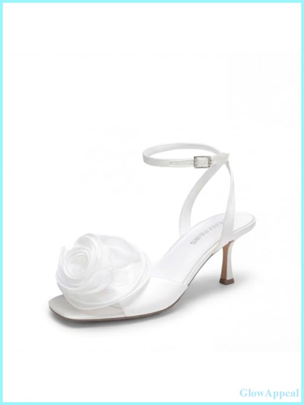 Women's Satin Kitten Heel Sandals Floral Ankle Strap Wedding Shoes